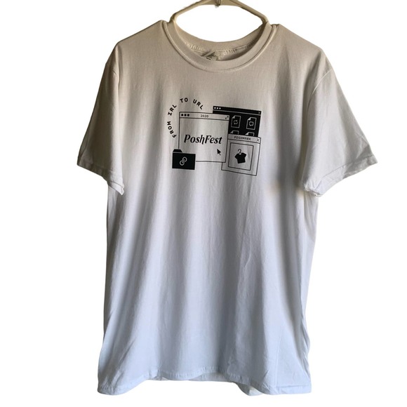Gildan Poshmark Poshfest 2020 White Shirt Size Large - Picture 1 of 6